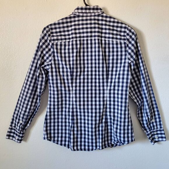 Vineyard Vines Button Front Shirt Womens size 0 Blue Gingham Long Sleeve Tapered - Picture 2 of 12